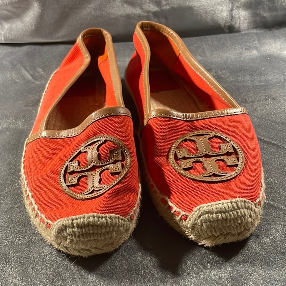 Tory Burch Red Espadrille Flats with Logo and Jute Sole